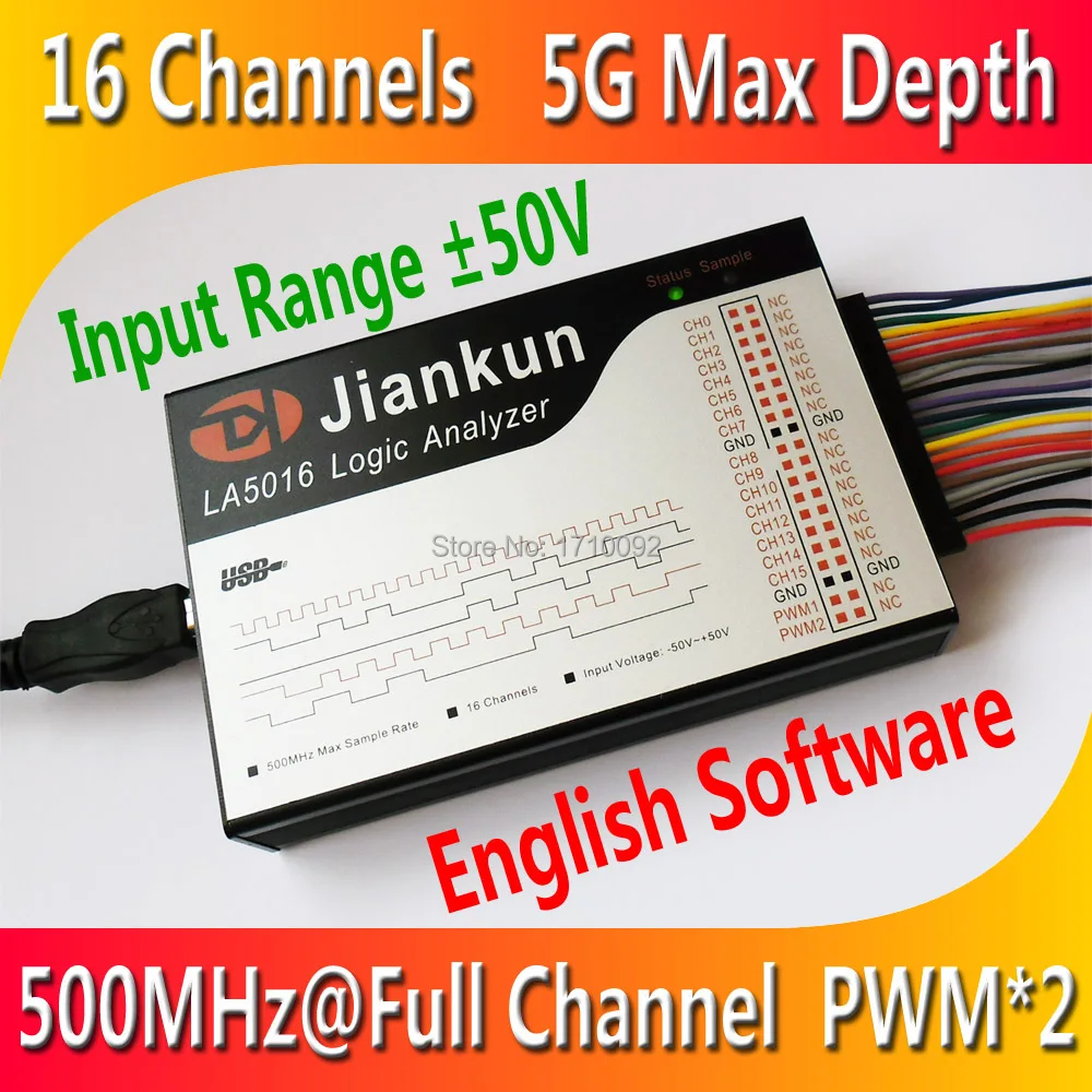 Jiankunla5016 Pc Usb Logic Analyzer 500m Max Sample Rate 16channels 5g