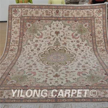 Yilong 8'x10' античный персидский ковер из шелковой шерсти бежевая изысканная, Восточная шерсть ручной работы турецкий ковер(1324
