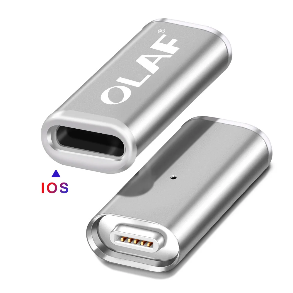 LED Light Magnetic Adapter Transfer Connector Magnetic Micro USB Connector Adapter IOS Android Type-C Magnetic Adapter USB TypeC - Цвет: For iphone Sliver