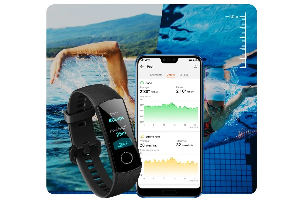 Смарт-браслет HUAWEI HONOR Band 4 в реальном времени, точный мониторинг сердечного ритма, 50 м, водонепроницаемый, часы