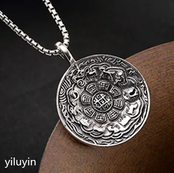 

KJJEAXCMY S990 cut - out lace open rich and pure silver Thai silver antique sweater pendant