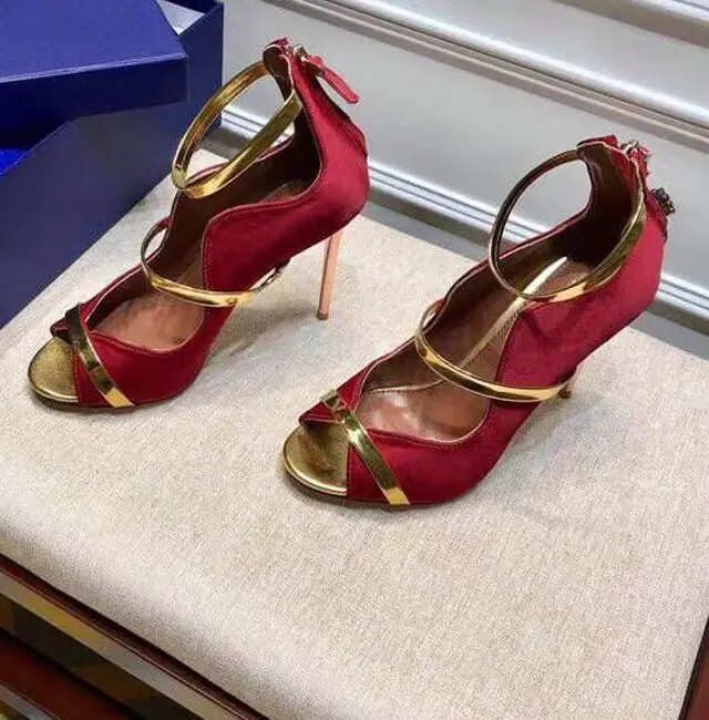 

Real Leather Peep toe Pumps Backle Strap Women Sexy Stiletto Fashion Patchwork Brand Party Shoes Designer High Heel Sandals