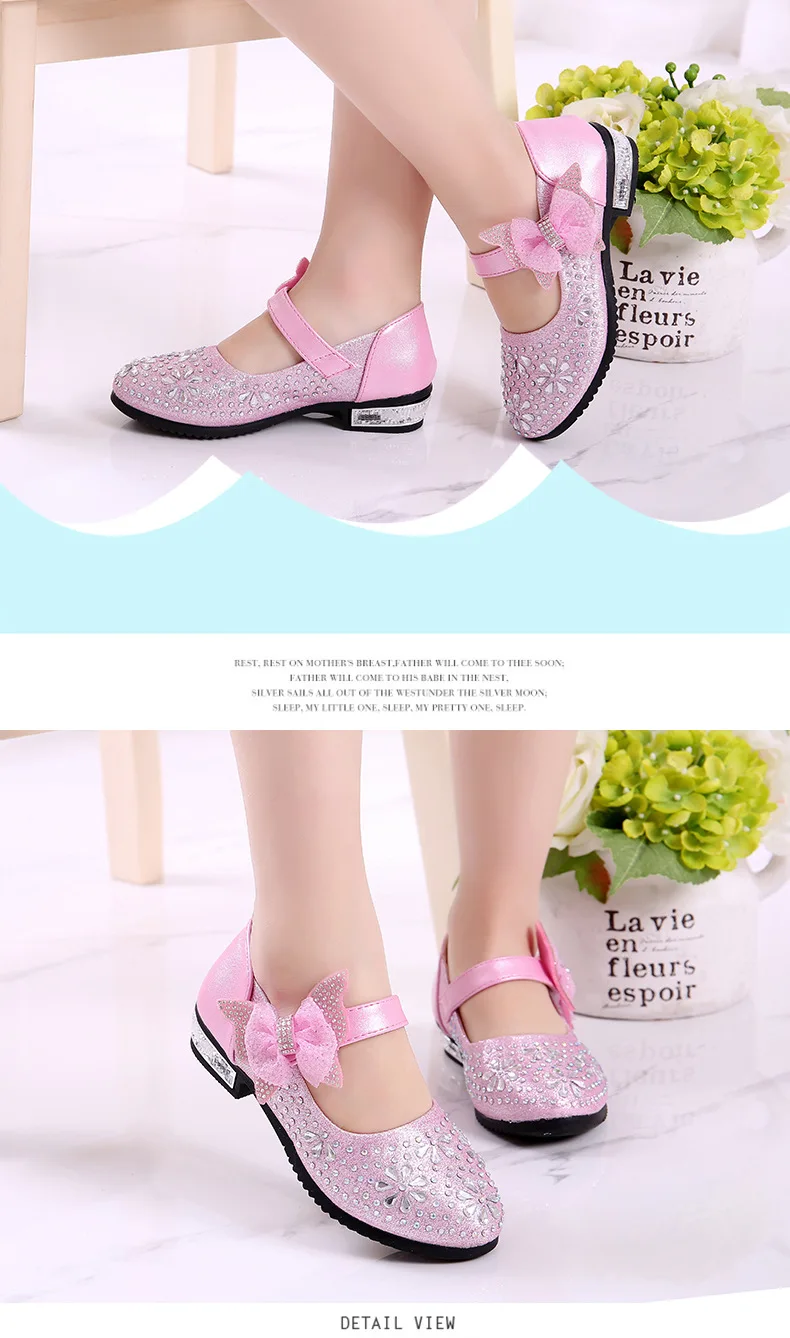 Sapatos de Princesa da Menina Sapatos de Couro das Crianças Sapatos para Crianças Sapatos de Festa Arco Ouro Prata Rosa Gancho & Laço Meninas Strass 2019 - 8 rosa gancho & laço sapatos para crianças