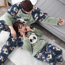 Милый пижамный комплект в Корейском стиле с цветочным рисунком панды; мягкие теплые комплекты унисекс с капюшоном; kawaii; домашняя одежда; зимняя одежда для влюбленных; плотные пижамы; 1120