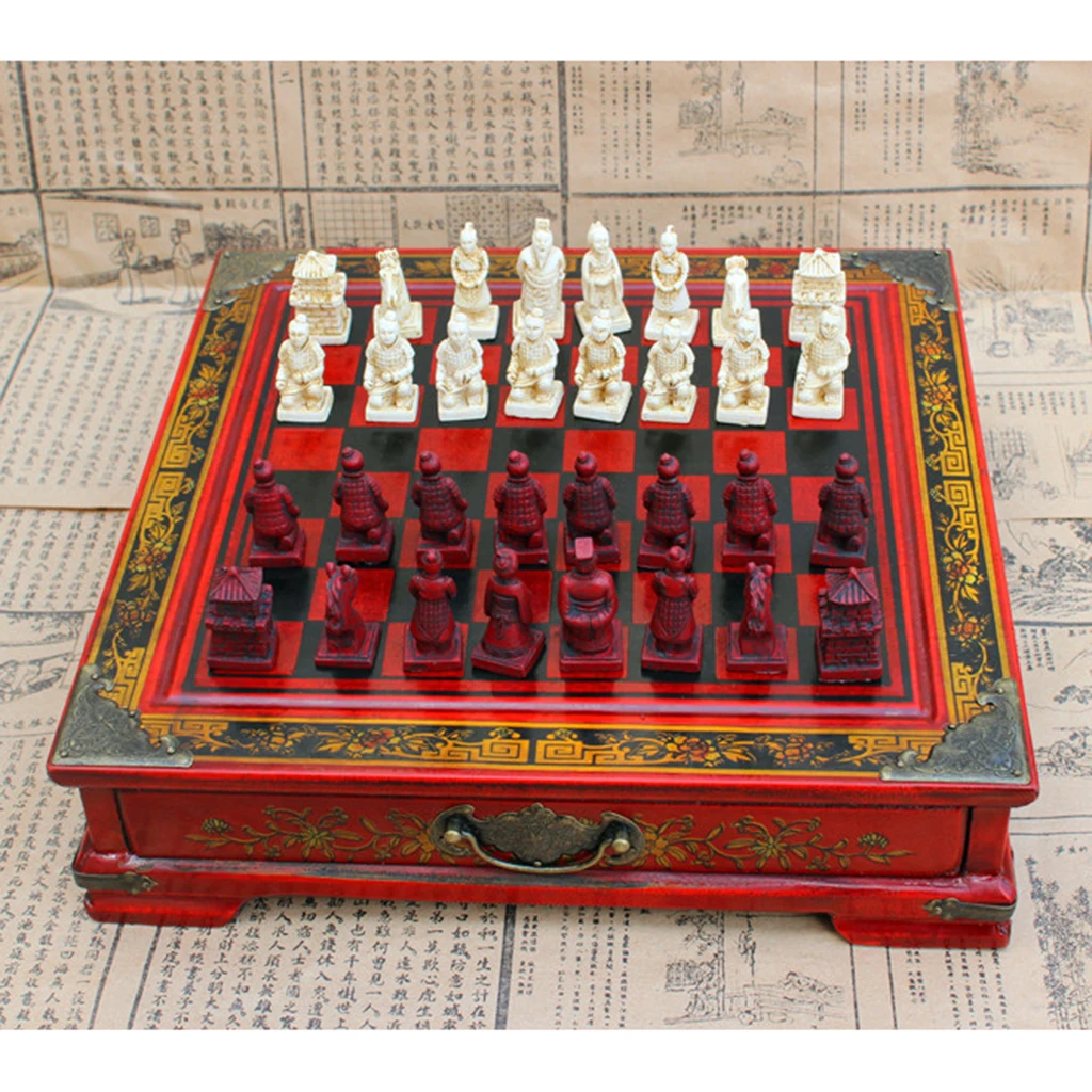 

High End Vintage Chinese Terracotta Warriors Chess Board Games Set Gift for Friends Family Party Fun Game
