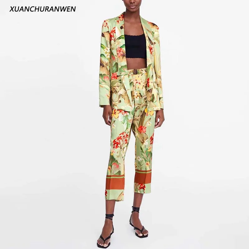 

Fashion Blazer Set Women Pant Suits 2 Piece Set Floral Women Suits Office Sets Spring Casual Slim Sets XZ1978 1979