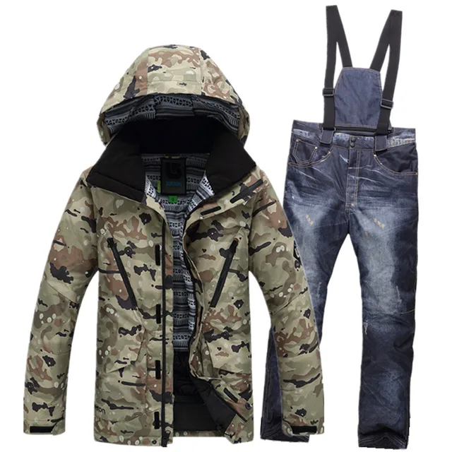 Best price at $125 Cheap New Ski Suit Outdoor big yards single and double version of camouflage ski clothes More men to keep warm Wind cold ski suit men