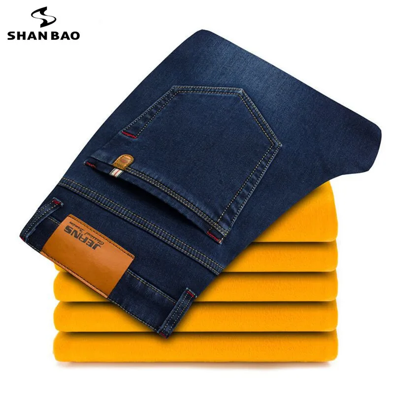 

Large size 28-46 young men's brand casual jeans 2019 winter new thick warm jeans good quality fashion denim trousers black blue