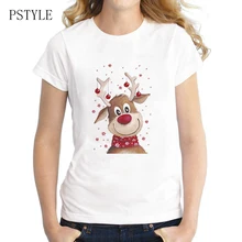 Оригинальная дизайнерская футболка с рождественским оленем, женская футболка с милым животным принтом, harajuku Мультяшные футболки, брендовые топы, футболки