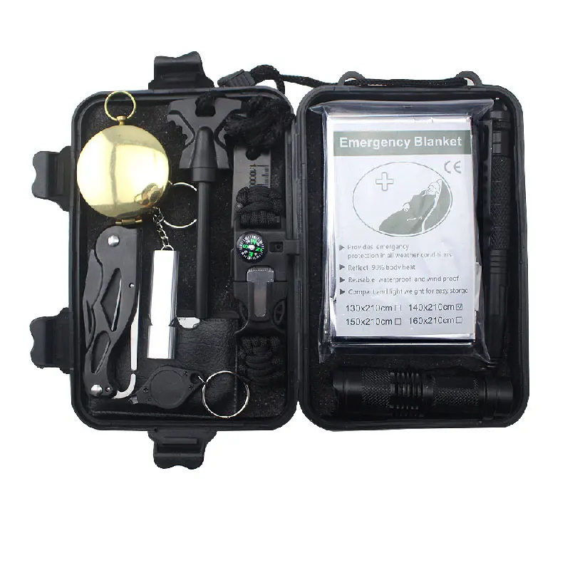 

Survival Tool Set Camping Portable Multi-Function Toolbox Outdoor Flashlight Bracelet Set Tool