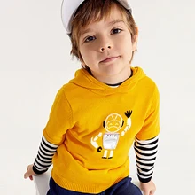 Balabala/Детский свитер с капюшоном с имитацией двух предметов для мальчиков с принтом; весенняя одежда для маленьких мальчиков
