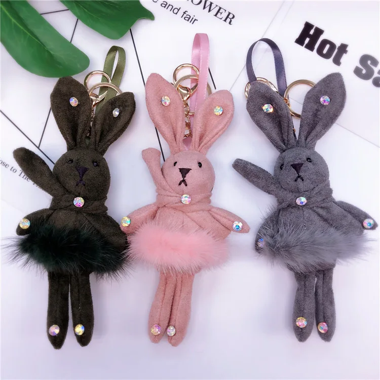 Креативная норковая плюшевая юбка кролик брелок хрустальные стразы милый кролик брелок для ключей Дамская Автомобильная сумка брелок ювелирный подарок