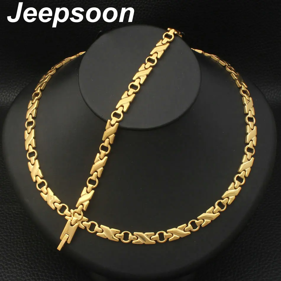 

Newest Fashion Stainless Steel Metal Silver and gold color 7MM Necklace And Bracelet Jewelry Set SFKJCBDI