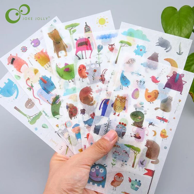 6 листов DIY Kawaii ПВХ Животные наклейки кролик мультфильм кошка канцелярские