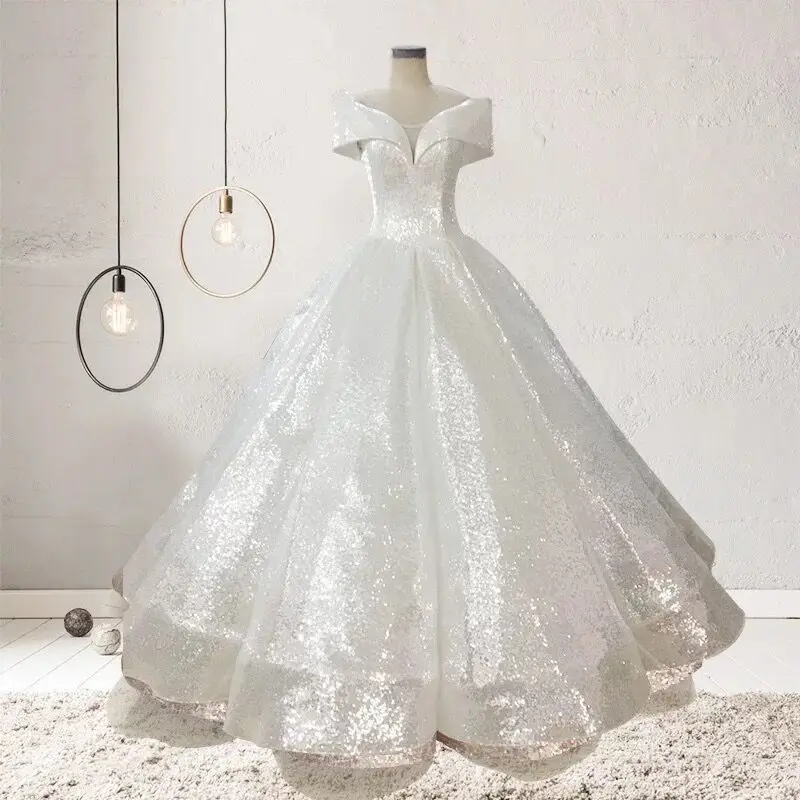 

vestidos de noiva Amazing Shinny Dresses for Wedding Party 2020 Hot Sale Bling Bling Ball Gown Luxury Princess Bride Gowns