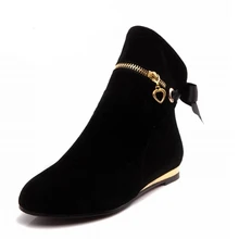 Plus Size 33-43 Fashion Bowtie Ankle Boots For Women Cute Flat Shoes Woman Round Toe Solid Short Autumn Winter Boots 5 Colors