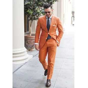 

Orange Notch Lapel Two Buttons Men Suits Custome homme fashion blazer men cool tuxedos handsome (Jacket+Pant)