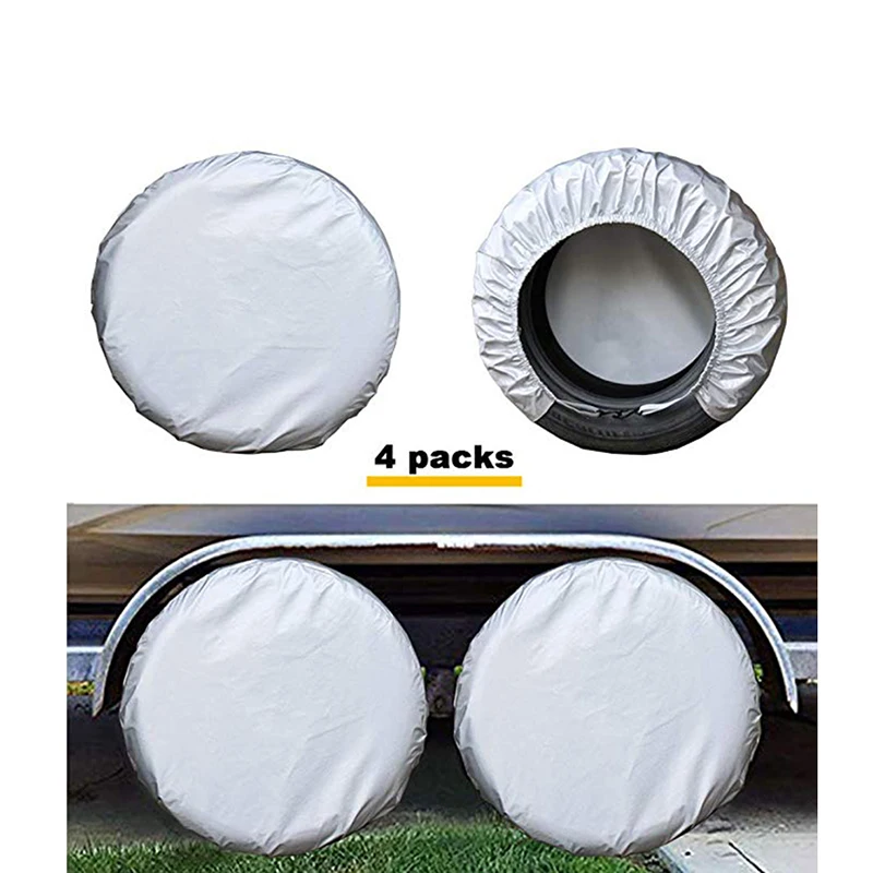 Kayme Four-Layer Tire Covers Set Of 4 For Rv Travel Trailer Camper SUV Vinyl Wheel Sunscreen,Rain and Snow Protection Waterproof