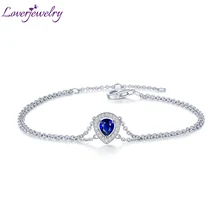 Loverjewelry, роскошный женский браслет, твердый, 18 К, белое золото, голубой, груша, сапфир, Свадебный, бриллиантовый браслет для женщин, рождественский подарок