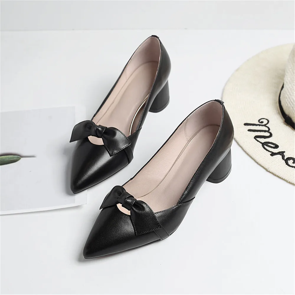 Insicre/модная обувь из натуральной кожи; женские туфли-лодочки на высоком каблуке; удобная классическая женская обувь на высоком квадратном каблуке; размеры 33-40