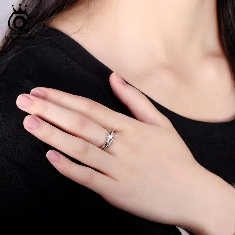 ORSA JEWELS 2019 Luxury AAA Austrian Cubic Zirconia 925 Rings Genuine Sterling Silver Ring Fashion Jewelry for Women SR19