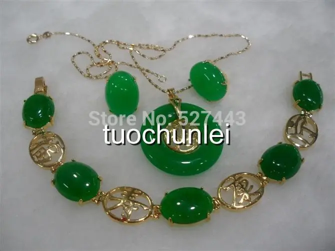 

FREE SHIPPING>>@> Wholesale JWEW6561 Beautiful Green Jade Lucky Necklace Bracelet Earring Jewelry Set Natural jewelry