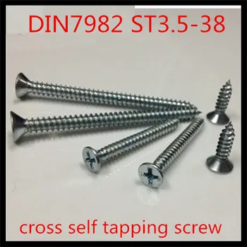 

500pcs/lot DIN7982 ST3.5-38 Steel With Zinc Plus Hard Cross Recessed Phillips Flat Head Countersunk Self Tapping Screw