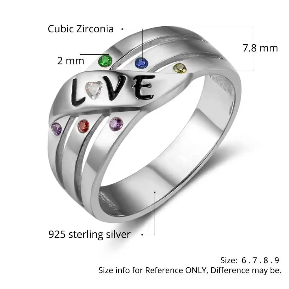 Friendship Gift Personalise Custom Birthstone Ring Engrave Friend Name Love 925 Sterling Silver promise Ring( JewelOra RI102741)