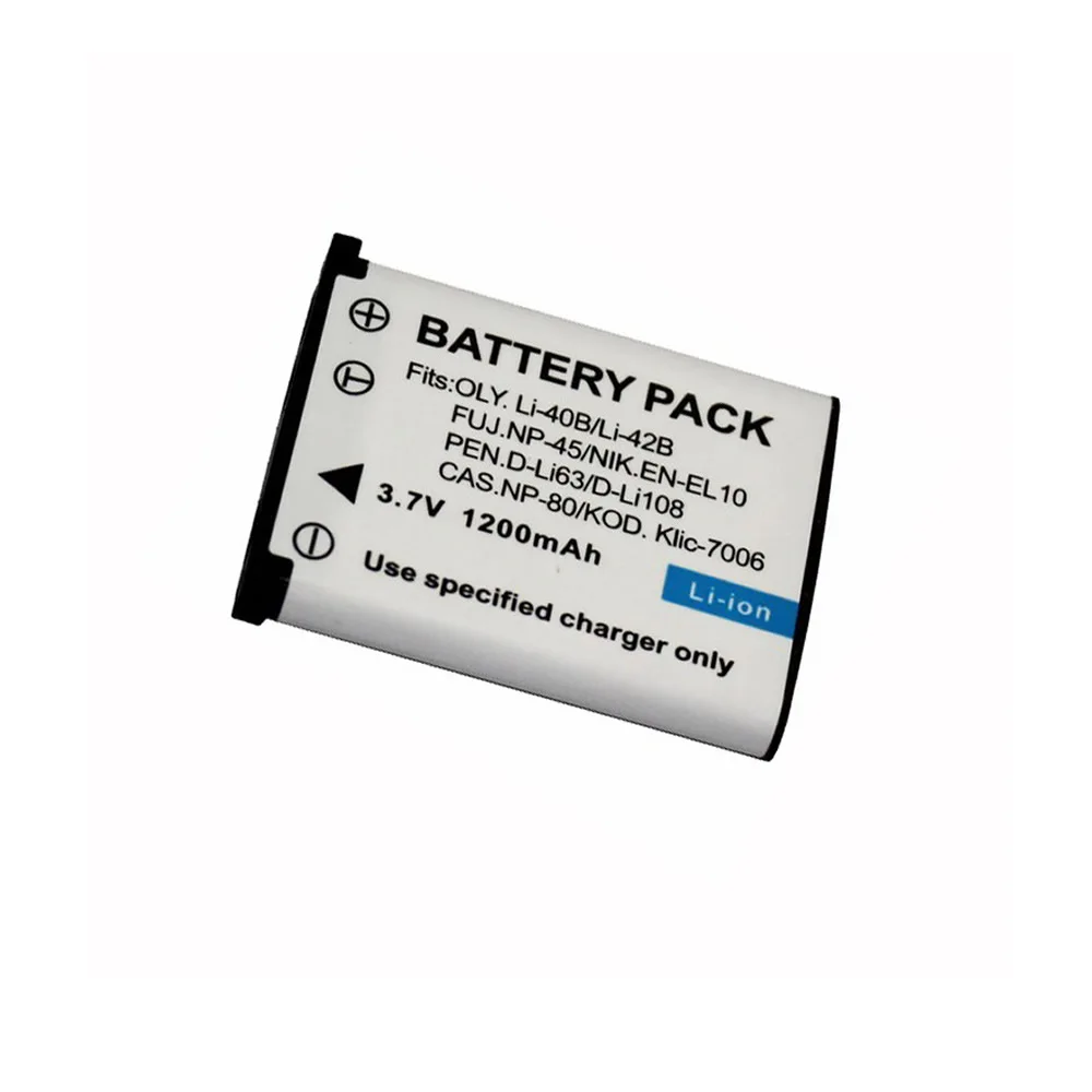 

1200mAh LI-42B 42B Li-40B 40B NP-45 NP45 FNP45 EN-EL10 D-Li63 DLI63 D-Li108 DLI108 NP-80 NP80 CNP80 KLIC-7006 K7006 Battery