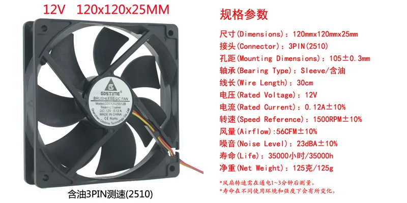 DC 5 в 12 В 24 в 12 см 120x120x25 мм компьютерное шасси USB источник питания DIY Вентилятор охлаждения - Цвет лезвия: 12V 3pin