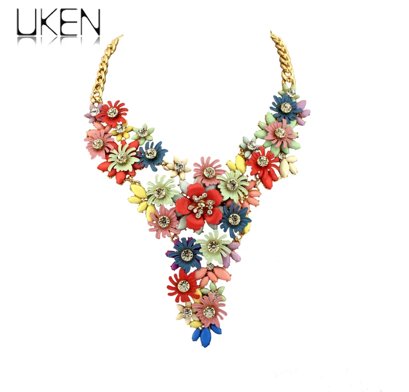 

UKEN 6 Neon Colors Party Statement Necklaces For Women Evening Dress New Fashion Metal Flower Chokers Collares Mujer Collier