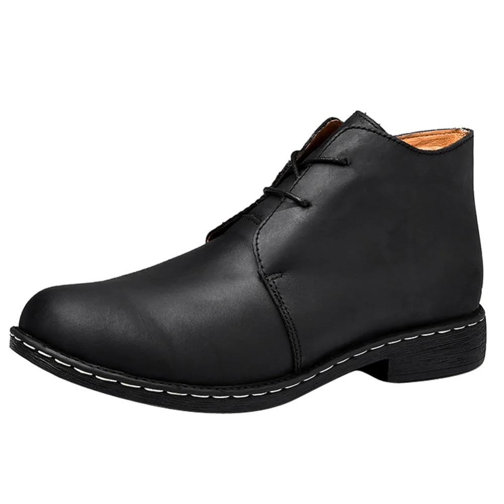

OTTO ZONE Handmade Genuine Cow Leather Men's Shoes Boots Lace-Up Ankle Boots Men's Shoes With Fur Size Winter Boots Plus Size
