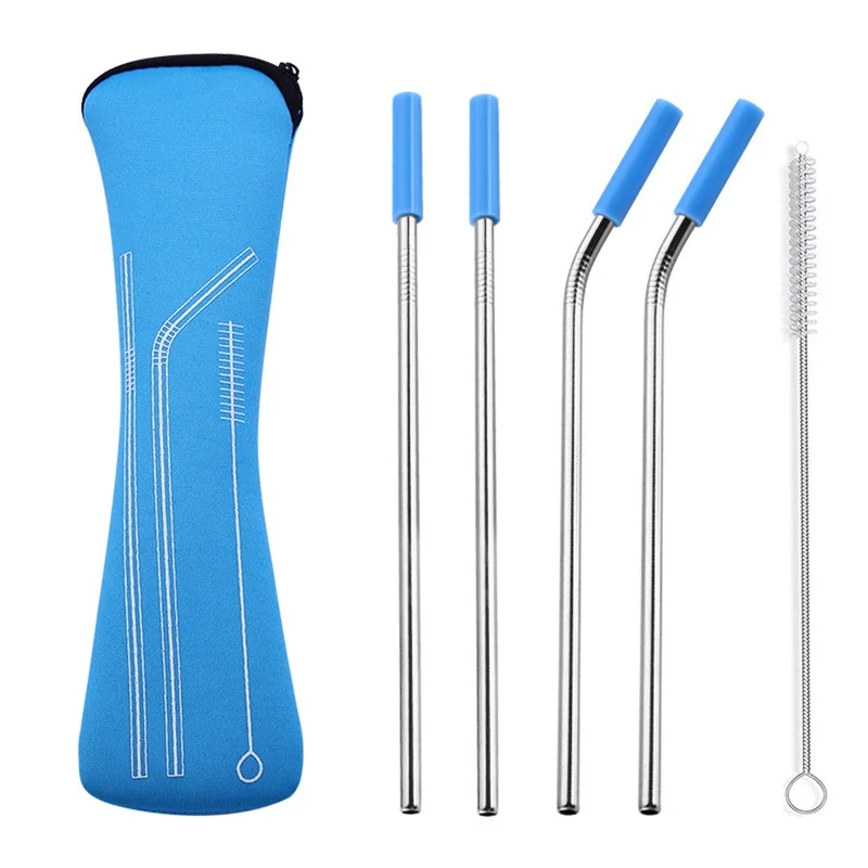 

Stainless Steel Straws Reusable Beer Straw with Silicone Tips with Clean Brush & Cloth Bag Wedding Party Healthy Bar Accessories