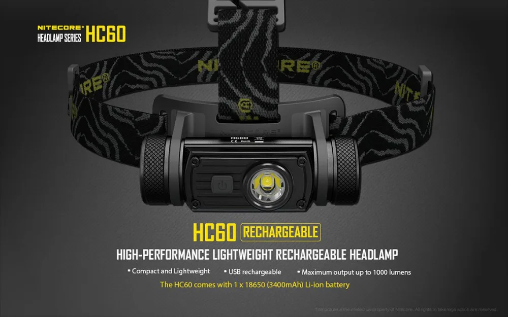 

2017 New Arrival HC60W Headlamp CREE XM-L2 U2 1000 Lumen Headlight Waterproof Flashlight Torch For Camping Travel Free shipping