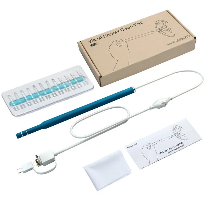 

5.5mm USB Android Type-C Ear Cleaning Endoscope 2 Meter 6 Led HD Visual Borescope Ear Health Care Spoon Earpick 6 Languages