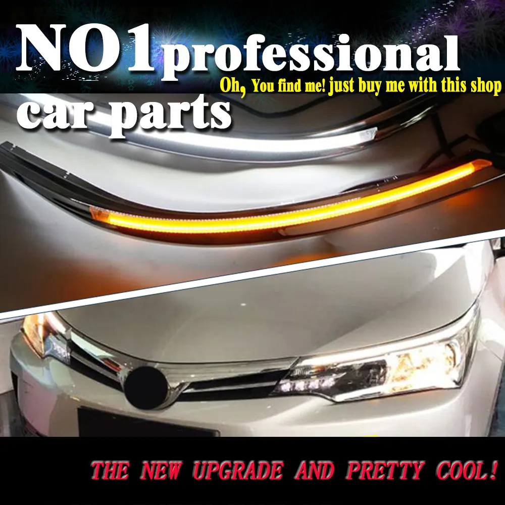 

OUMIAO 2 Pcs Car Headlight LED Eyebrow Daytime Running Light DRL With Yellow Turn Signal Light For Toyota Corolla 2017 9600Lm