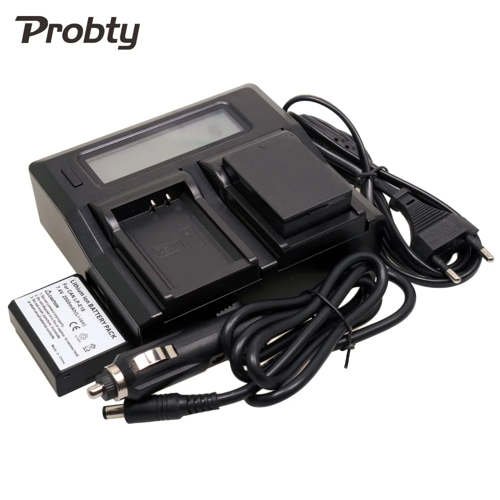 Probty 2pcs 7.4v LP E10 LP E10 Camera Battery + LCD Dual Channel