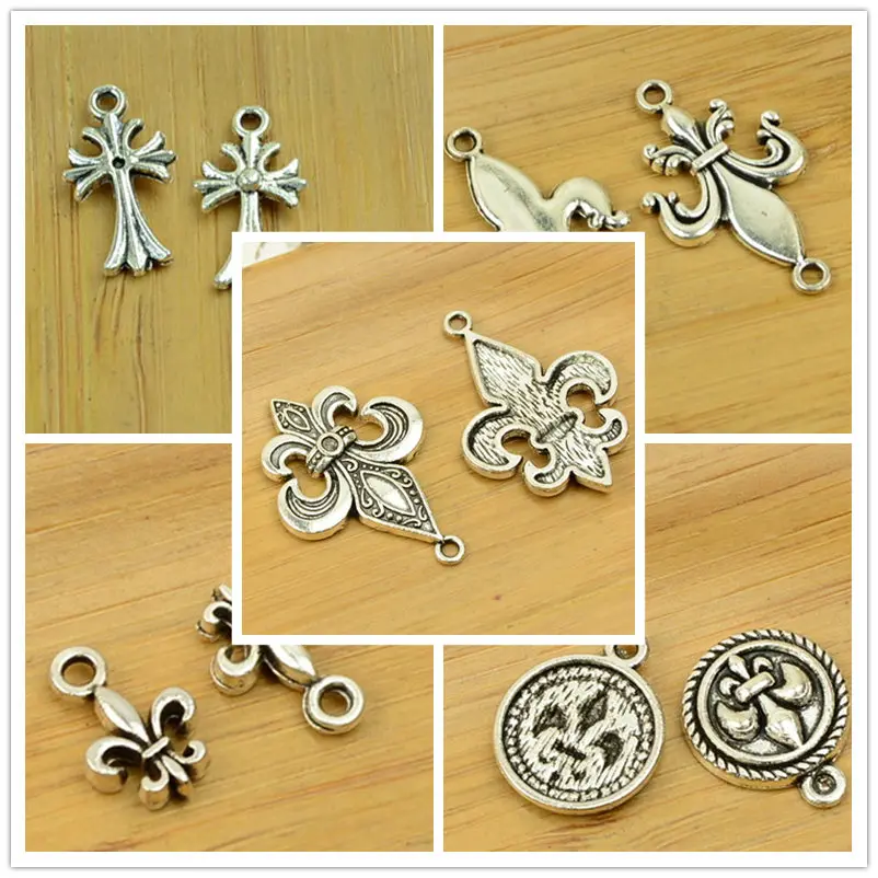 

fleur de lis/Flow of Lily shape alloy DIY royal charm pendant queen princess crown jewerly accessories findings antique silver