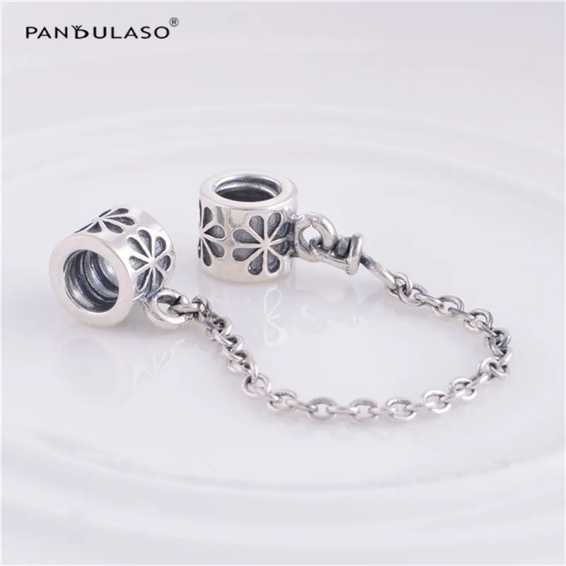 

Pandulaso Daisy Flower Safety Chain Stopper Beads Fit Charms Silver 925 Original Bracelets DIY Charm Beads for Jewelry Making