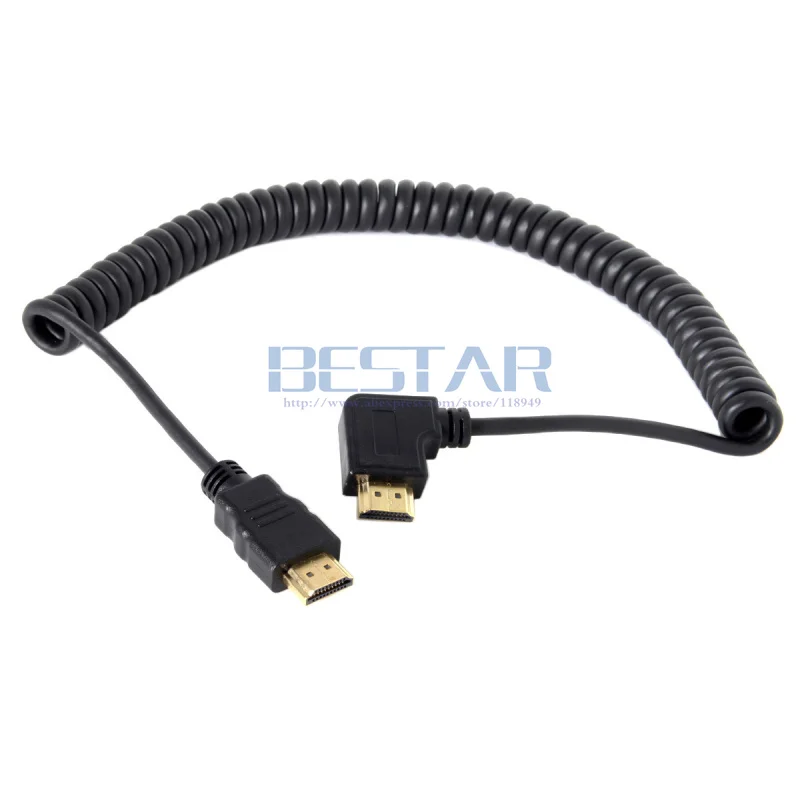 4 фута 90 градусов прямоугольный и прямой HDMI к HDMI мужчин и мужчин растягивающийся пружинный кабель для HDTV DVB DVD PC 1,2 м 1080P v1.3 3D