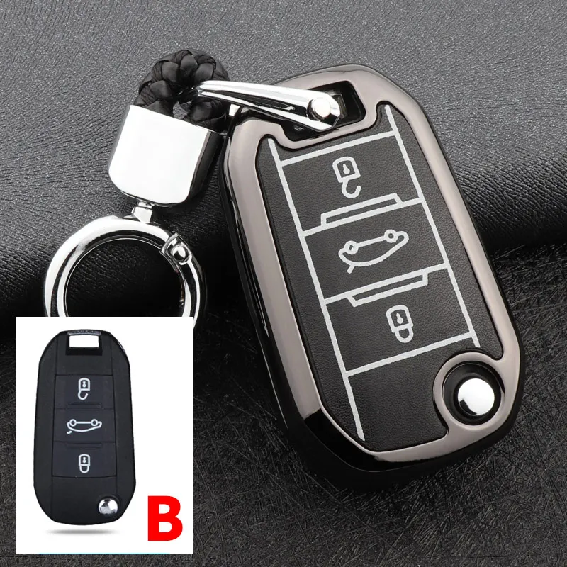 Цинковый сплав+ световой кожаный чехол Key автомобилей для peugeot 508 301 2008 3008 408 5008 Citroen C4 кактус C5 C3 C4L случае ключ - Название цвета: B Black