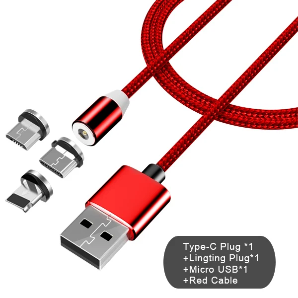 NOHON магнитные кабели для зарядки Micro usb type-C 8 Pin для iPhone XS MAX XR X 7 8 6 Plus зарядный кабель для samsung S8 Note 9 8 1 м - Цвет: 3 plus Red cable