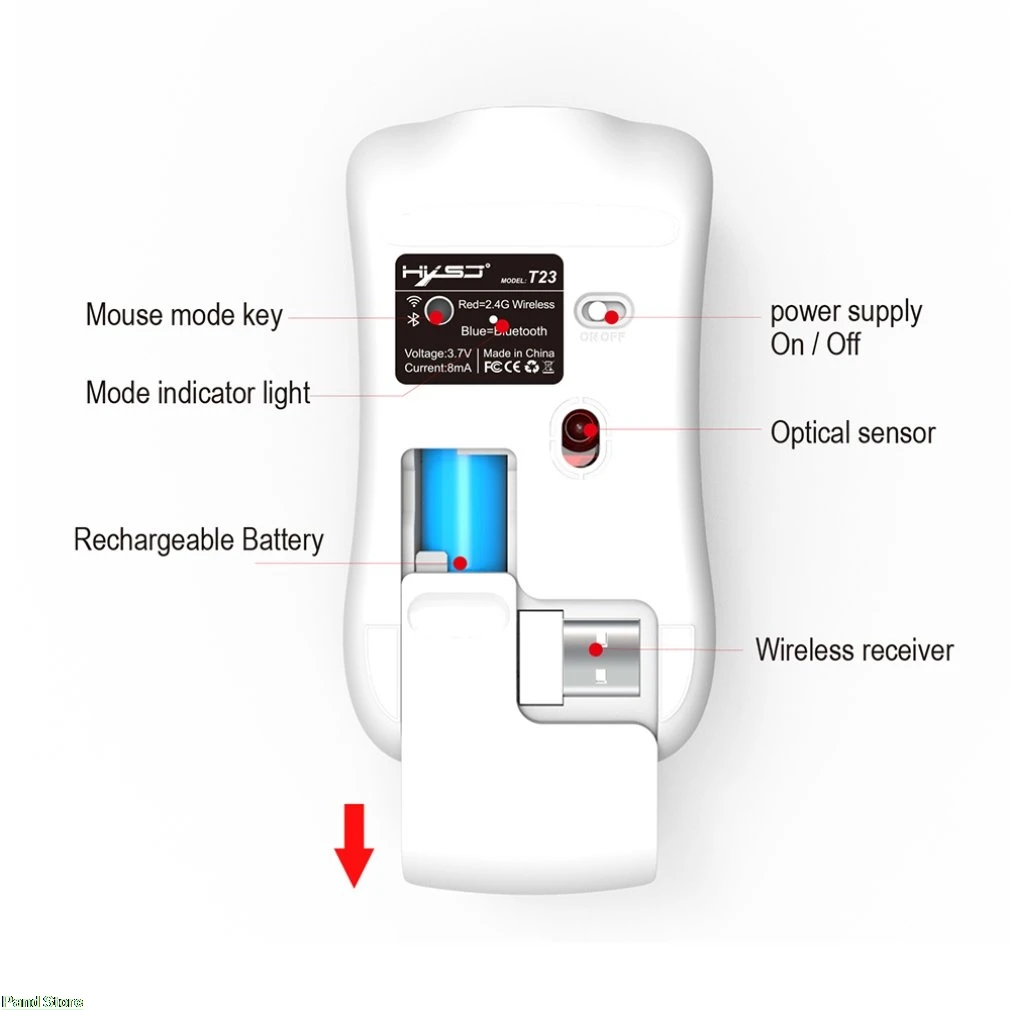 T23 2,4G 1600 точек/дюйм перезаряжаемая Беспроводная 4,0 USB Двухрежимная Беспроводная игровая мышь для ПК ноутбука рабочего стола