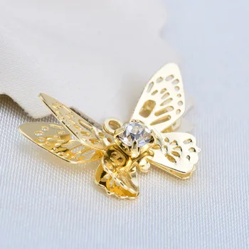 

6PCS 20*13MM 24K Gold Color Brass with Glass Rhinestone Butterfly Charms Pendants High Quality for Diy Jewelry Making Findings