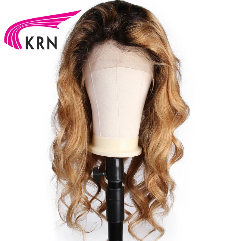 

KRN 1B 27 Ombre Lace Front Human Hair Wigs With Baby Hair Body Wave 13X3 Remy Pre Plucked Brazilian Lace Front Wig For Women