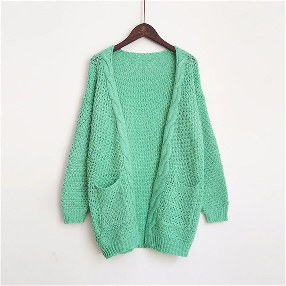 Casual Long Sleeve Computer Autumn Women Knitted Long Sweater Open Stitch Solid Pockets Female Cardigan Sweaters