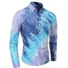 Хлопок Бросился Настоящее Качество 3D красочная печать Повседневная рубашка с длинным рукавом, Мужская Slim Fit Tie-Dye Рубашки для мальчиков, размер M-2xl, gx2018