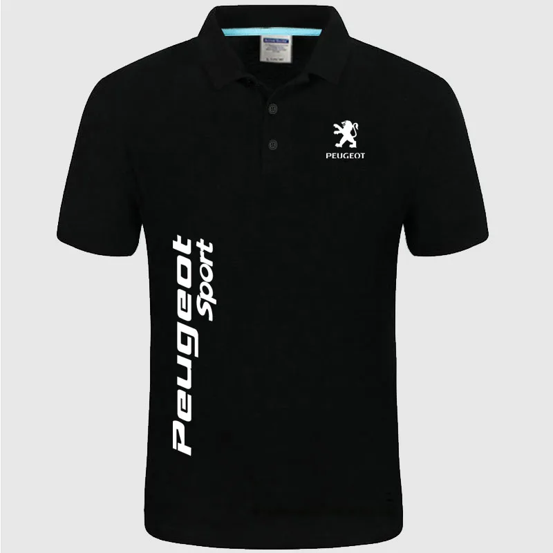 Фирменная Новинка для мужчин peugeot тенниска с логотипом рубашка-поло унисекс мужская хлопковая рубашка с коротким рукавом Одежда Размеры-XXXL - Цвет: Черный