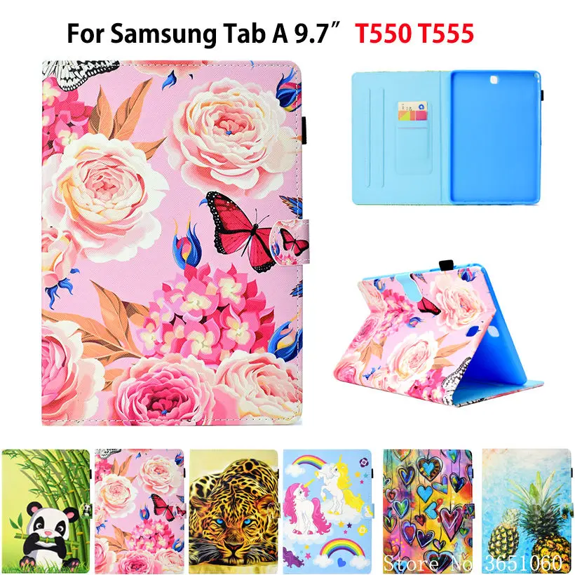 SM-T550 чехол для Samsung Galaxy Tab A 9,7 SM-T555 T550 P550 P555 Smart Cover Чехол Funda обувь с украшениями в виде цветков и бабочек роспись защитный чехол с подставкой