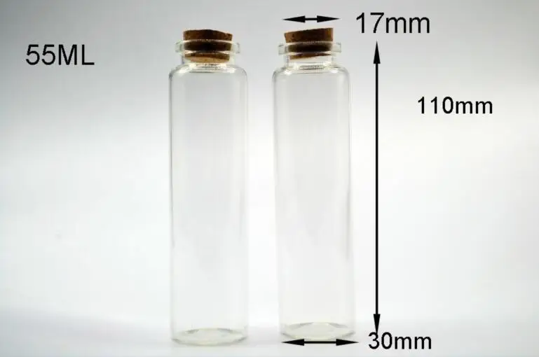 

50pcs 30*110mm Glass Cork Stopper Bottles Jars test tube DIY Wish Message Sample Perfume Nail Art beads Vials container decor